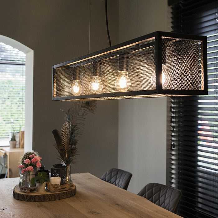 QAZQA Smart industriële hanglamp zwart incl. 4 WiFi A60 - Cage Wire