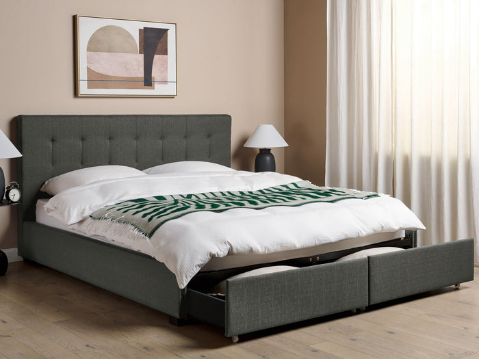 Beliani-ROCHELLE -Bed opbergruimte-Donkergrijs-180 x 200 cm-Polyester