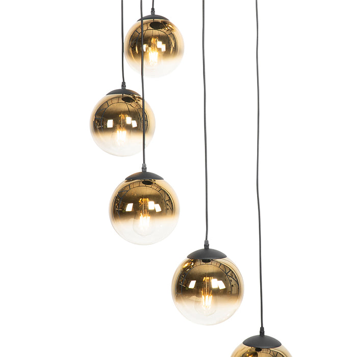QAZQA Art deco hanglamp zwart met goud glas 7-lichts - pallon
