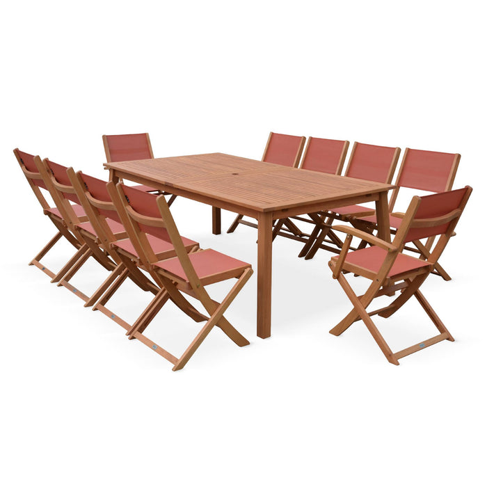 sweeek - Uitschuifbare houten tuintafel, 10 stoelen