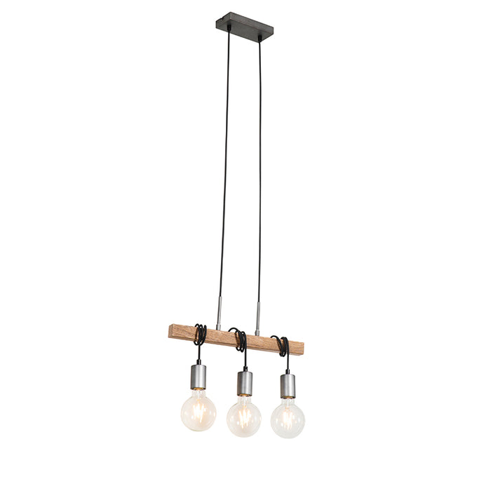 QAZQA Industriële hanglamp bruin met staal 3-lichts - Gallow