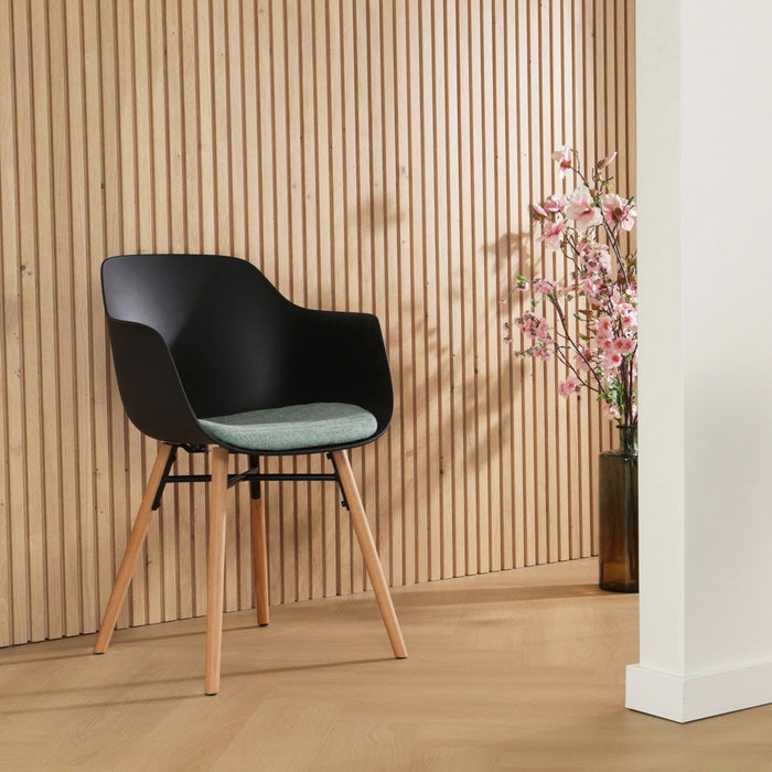 Nolon Nena-Liz Eetkamerstoel Zwart - Armleuning - Zacht Groen Kussen