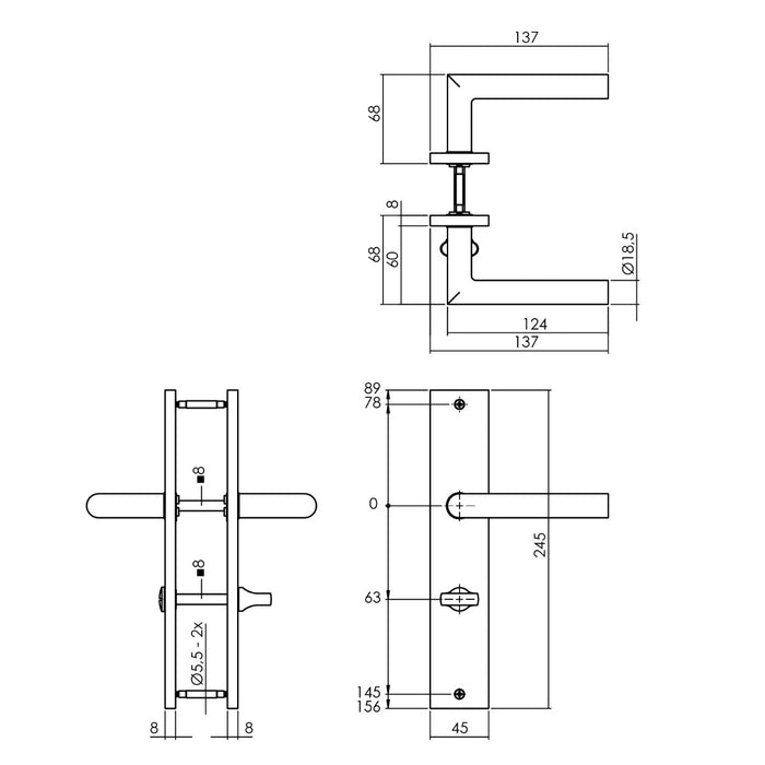 Intersteel Deurkruk Bastian op schild 245x45 mm WC63|8 mm mat zwart