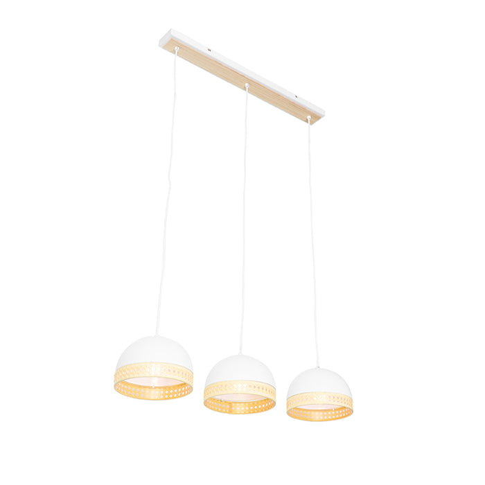 QAZQA Oosterse hanglamp wit met rotan 3-lichts - Magna Rotan