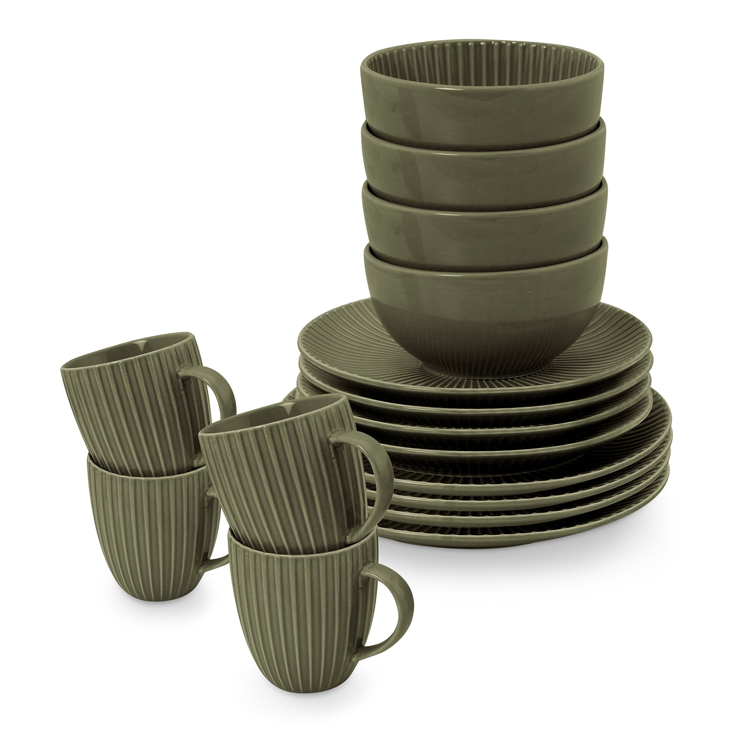 vtwonen Relievo Serviesset 16-delig - Donkergroen