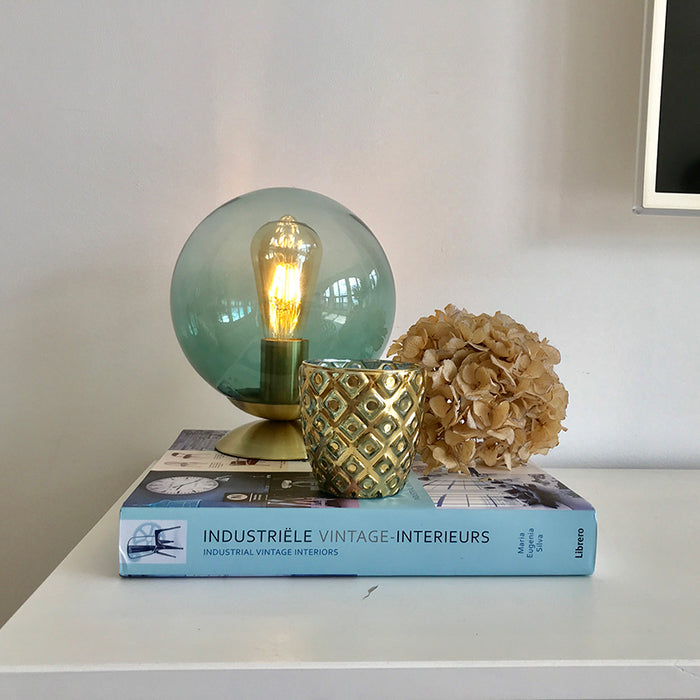 QAZQA Art deco tafellamp messing met groen glas - Pallon