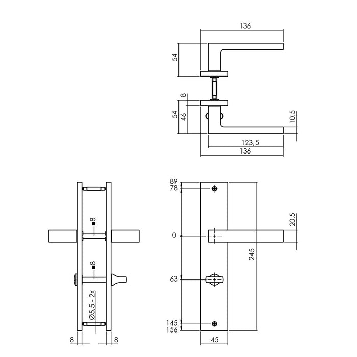 Intersteel Deurkruk Hera op schild 245x45 mm WC63|8 mm antracietgrijs