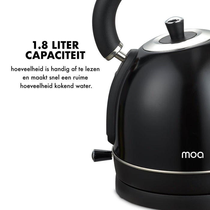 MOA Waterkoker Retro Zwart 1.8 liter - Elektrisch - RVS - EK3TB
