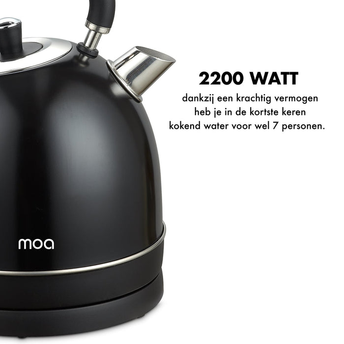 MOA Waterkoker Retro Zwart 1.8 liter - Elektrisch - RVS - EK3TB