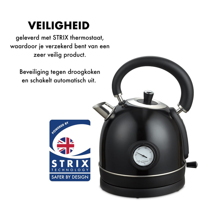 MOA Waterkoker Retro Zwart 1.8 liter - Elektrisch - RVS - EK3TB