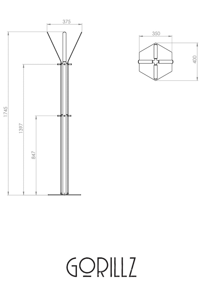 Gorillz Stack - Kapstok Staand - Industrieel design - 12 haken- Zwart