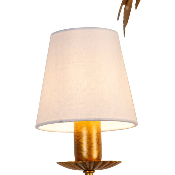 QAZQA kroonluchter goud met met linen klemkappen wit 5-lichts -