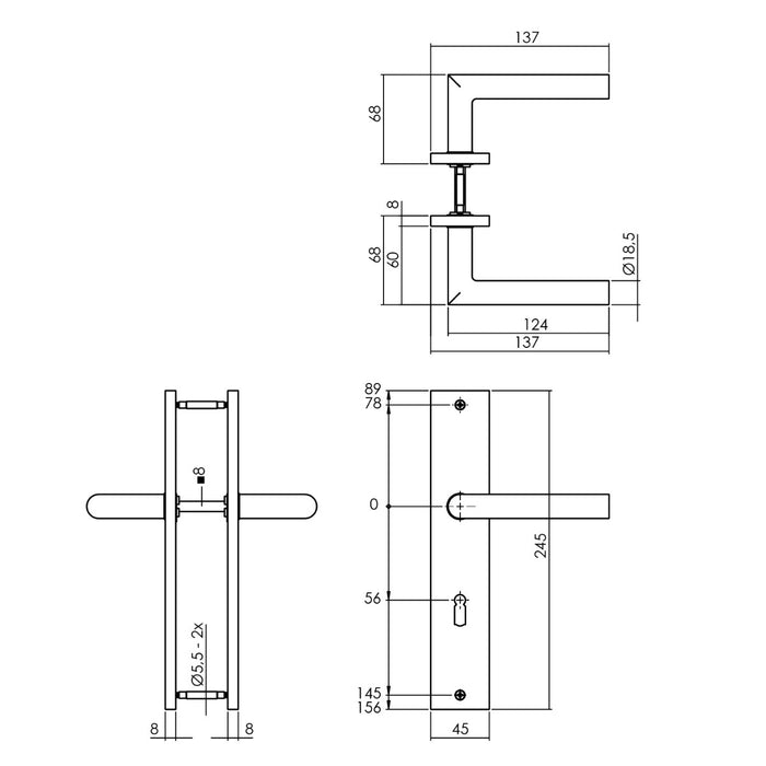 Intersteel Deurkruk Bastian op schild 245x45 mm sleutelgat 56 mm mat