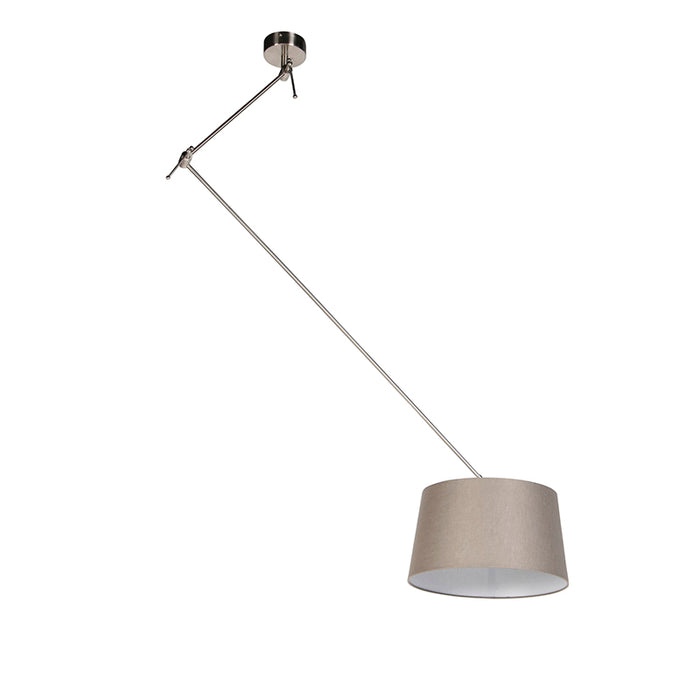 QAZQA Hanglamp staal met linnen kap taupe 35 cm  - Blitz