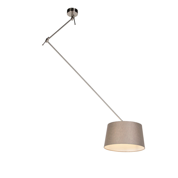 QAZQA Hanglamp staal met linnen kap taupe 35 cm  - Blitz