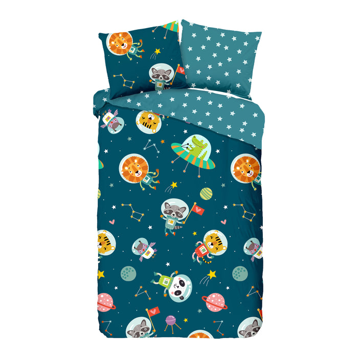 Good Morning Spacy Kinder Dekbedovertrek 140 x 220 cm - Petrol