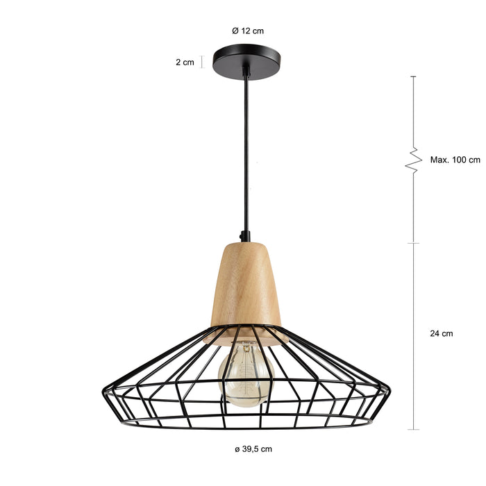 QUVIO Hanglamp rond staaldraad en hout - QUV5051L-BLACK