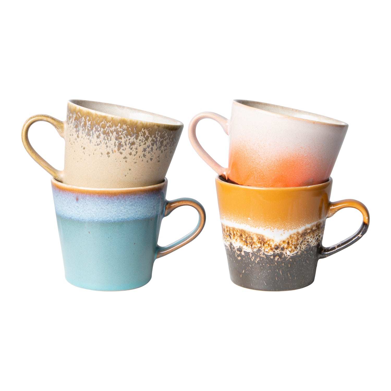 HKliving 70's Ceramics Cappucinokop 0,33 L - Set van 4 - Meteor