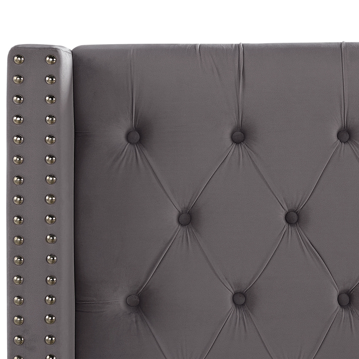 Beliani - LUBBON - Tweepersoonsbed - Grijs - 160 x 200 cm - Fluweel