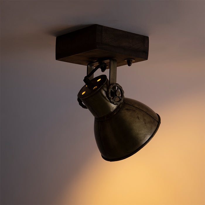 QAZQA Industriële plafondspot brons met hout 18 cm - Mangoes