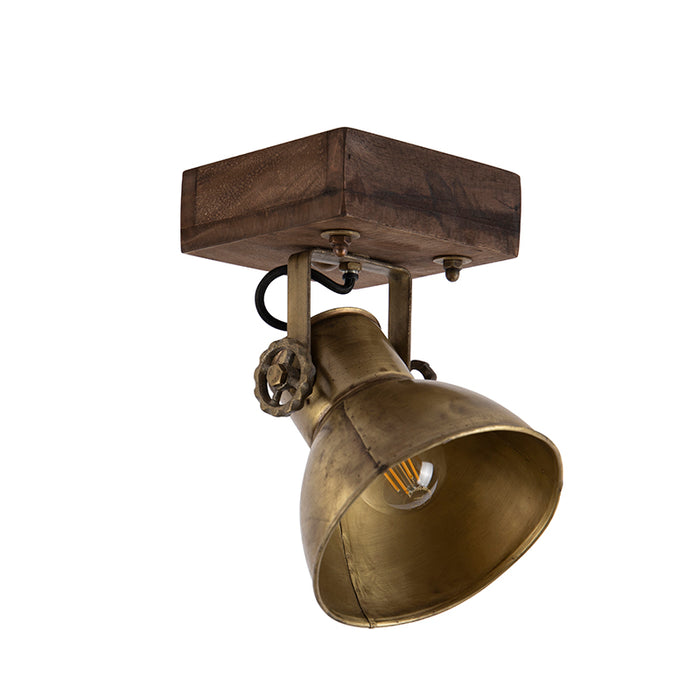 QAZQA Industriële plafondspot brons met hout 18 cm - Mangoes