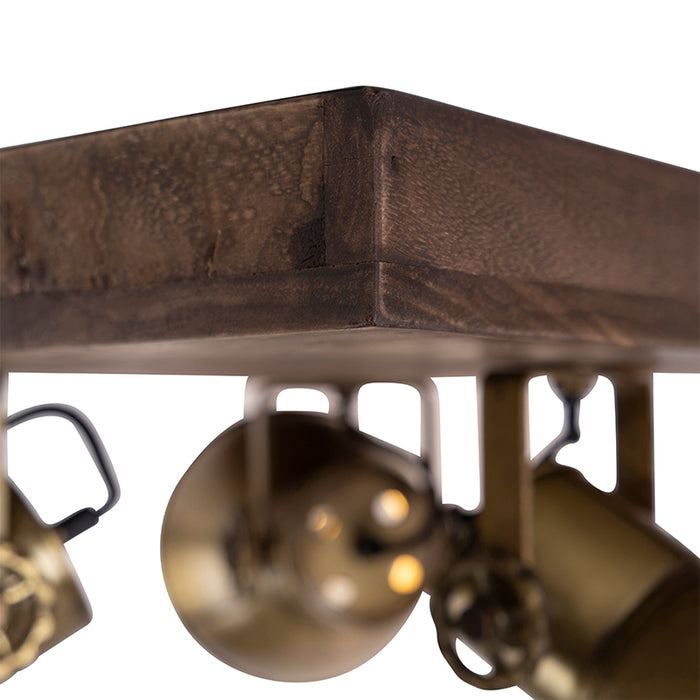 QAZQA Plafondlamp brons met hout 3-lichts - Mangoes