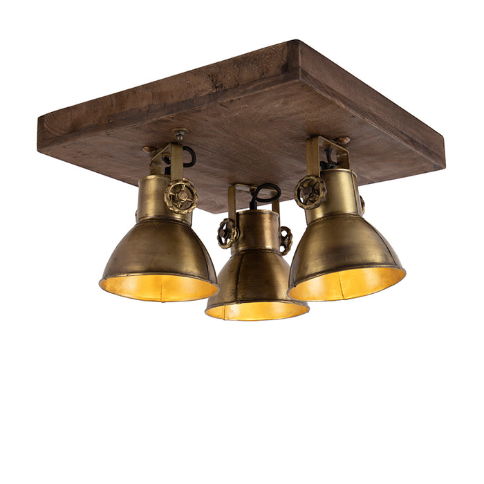 QAZQA Plafondlamp brons met hout 3-lichts - Mangoes