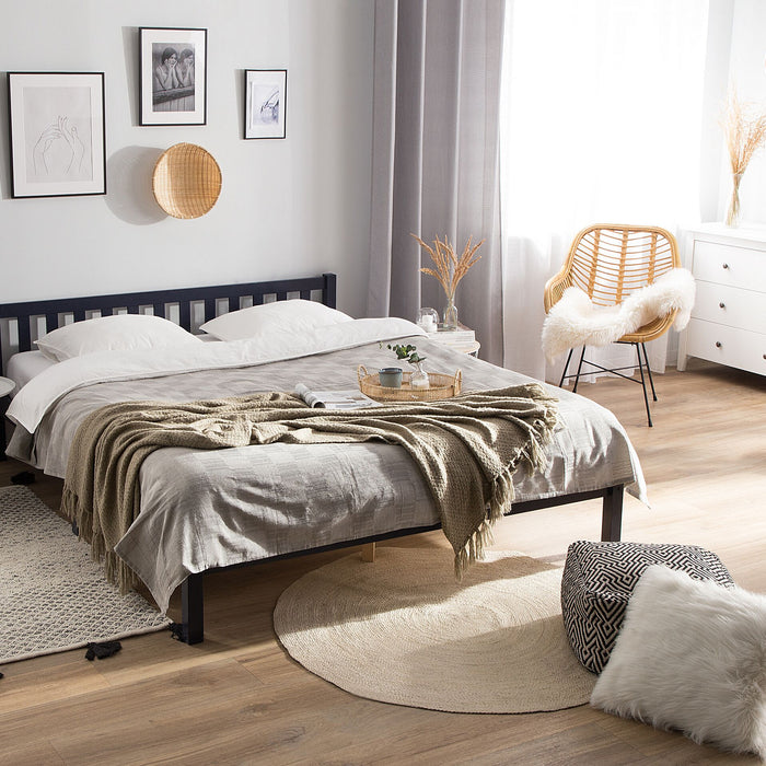 Beliani-FLORAC -Tweepersoonsbed-Marineblauw-140 x 200 cm-Dennenhout