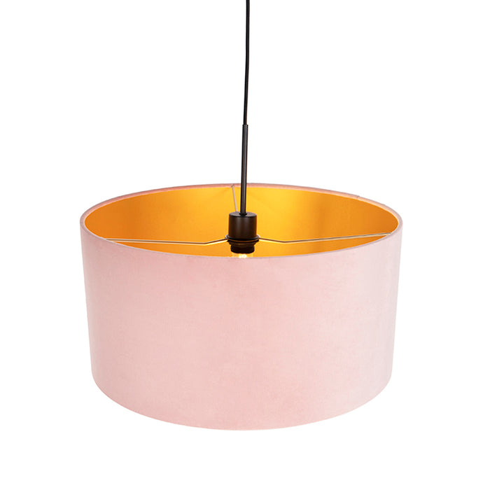 QAZQA Hanglamp met velours kap roze met goud 50 cm - Combi