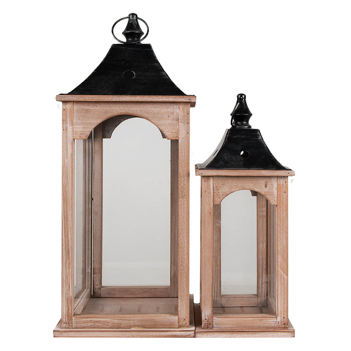 Clayre & Eef Lantaarn Set van 2  Bruin Ijzer Hout Vierkant