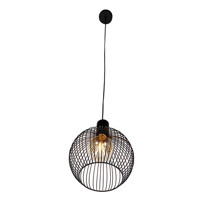 QAZQA Design ronde hanglamp zwart 30 cm - Dos