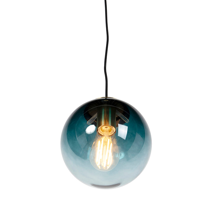 QAZQA Art deco hanglamp messing met oceaanblauw glas 20 cm - Pallon