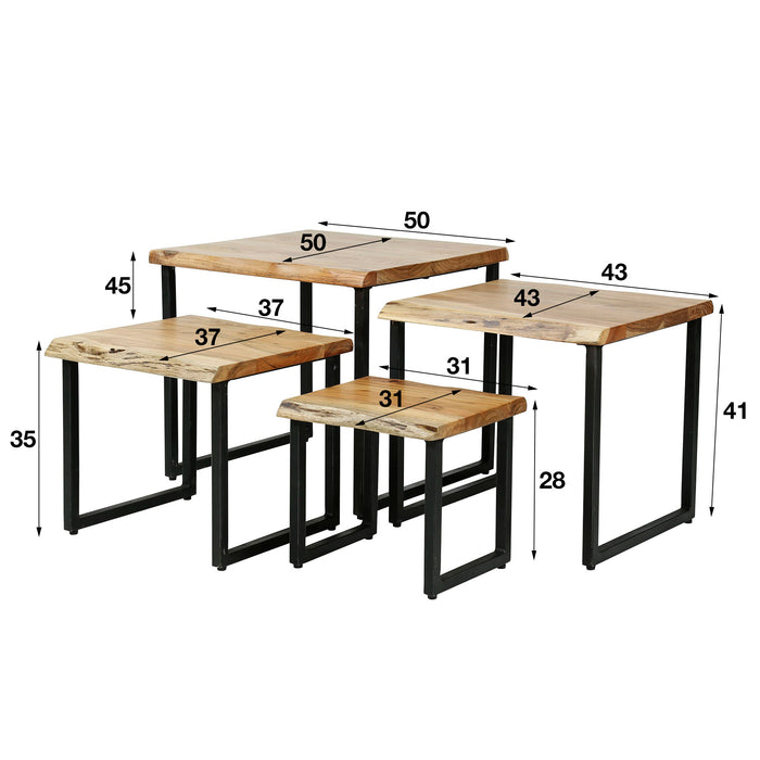 D - Hoyz - Salontafel Edge - Set van 4 - Acacia hout - Bruin