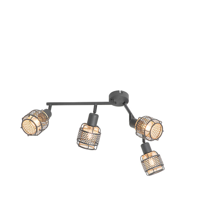 QAZQA Design plafondlamp zwart met goud 4-lichts langwerpig - Noud
