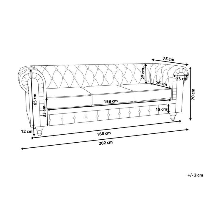 Beliani - CHESTERFIELD - Driezitsbank - Grafietgrijs - Polyester