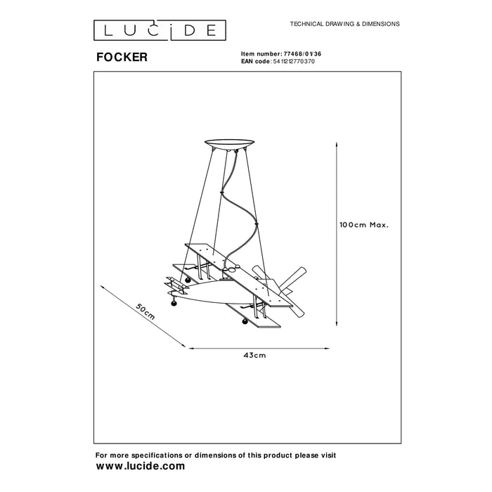 Lucide FOCKER Hanglamp 1xE27 - Grijs