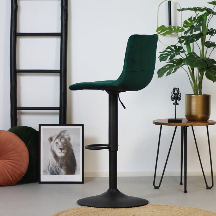 Bronx71 Velvet barkruk Frenkie groen 59-76 cm - Barkrukken set van 2