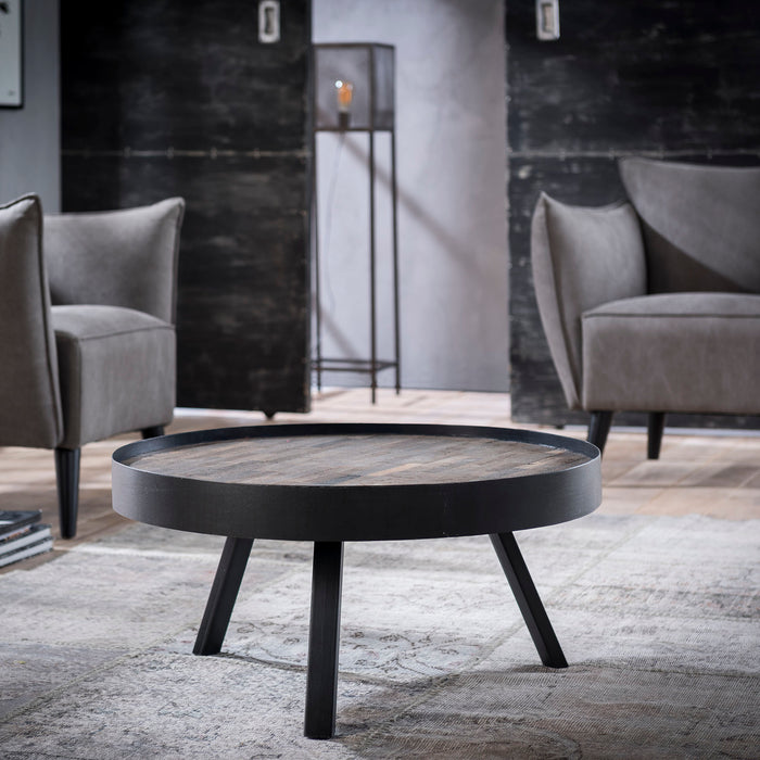 D - Hoyz - Salontafel Teca - Ø75 met Rand - 75x75x35 - Zwart - Hout