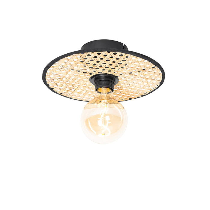 QAZQA Landelijke plafond en wandlamp zwart met rotan 25 cm - Kata