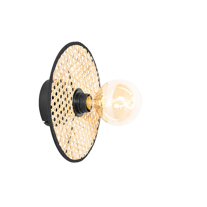 QAZQA Landelijke plafond en wandlamp zwart met rotan 25 cm - Kata