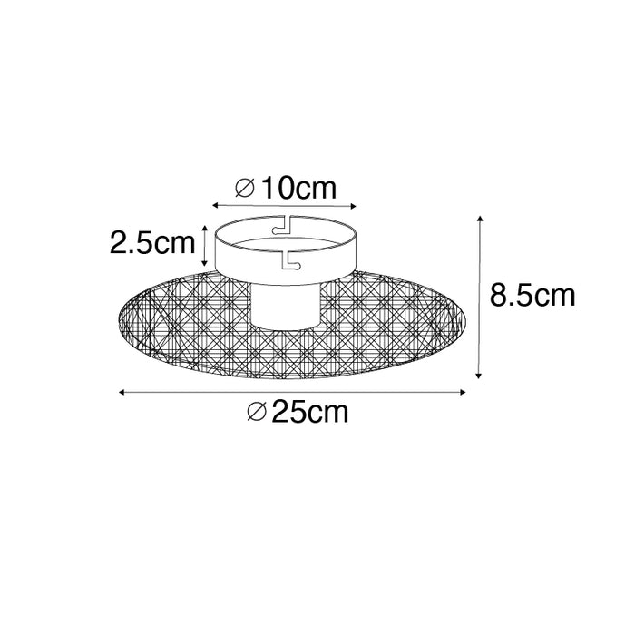 QAZQA Landelijke plafond en wandlamp zwart met rotan 25 cm - Kata