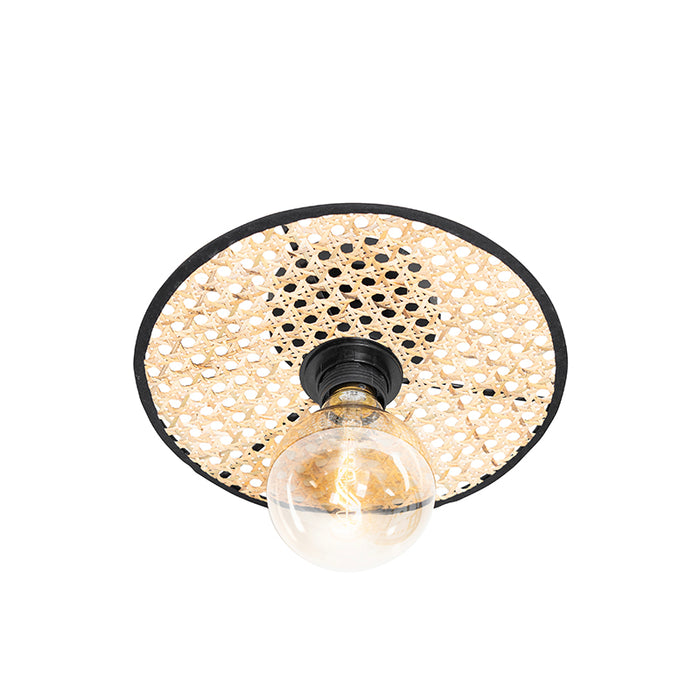 QAZQA Landelijke plafond en wandlamp zwart met rotan 25 cm - Kata