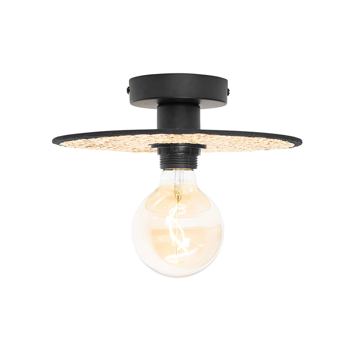 QAZQA Landelijke plafond en wandlamp zwart met rotan 25 cm - Kata