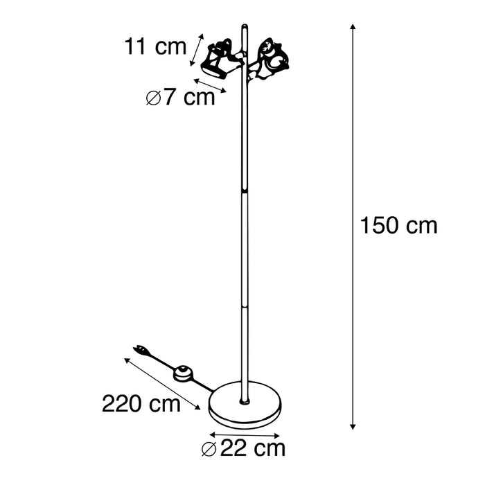 QAZQA Industriële vloerlamp zwart 2-lichts - Suplux