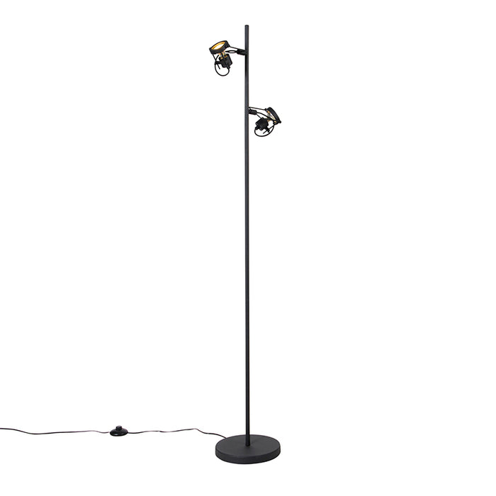 QAZQA Industriële vloerlamp zwart 2-lichts - Suplux