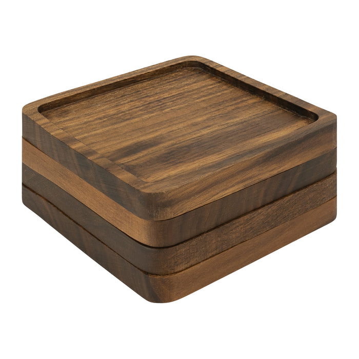 QUVIO Glasonderzetters - set van 4 - Vierkant - Hout - Donkerbruin