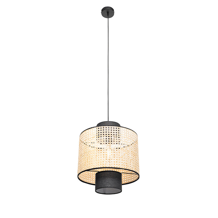 QAZQA Landelijke hanglamp zwart met rotan - Kata