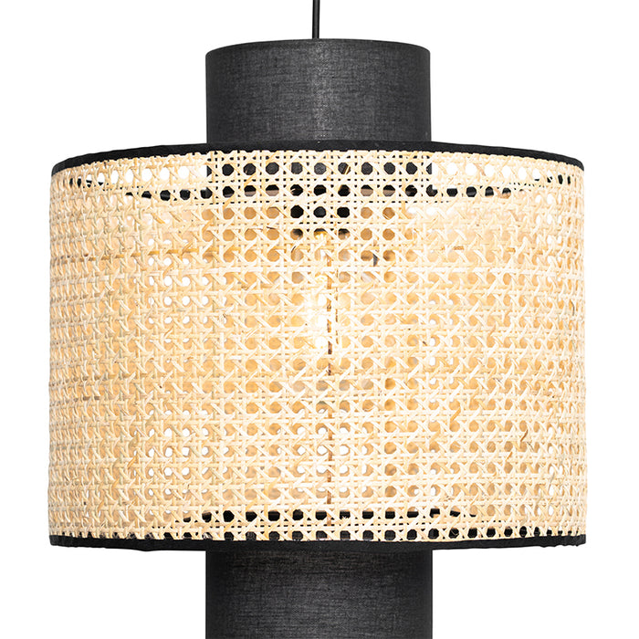 QAZQA Landelijke hanglamp zwart met rotan - Kata