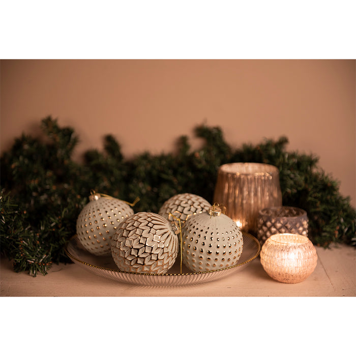 Clayre & Eef Kerstbal Set van 4  Ø 10 cm Goudkleurig Groen Glas Rond