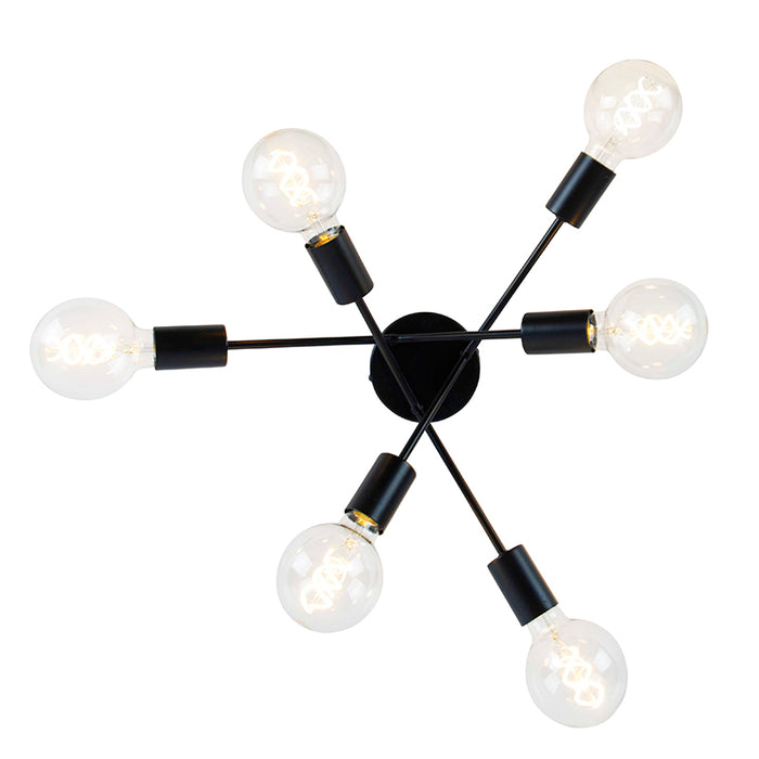 QAZQA Design plafondlamp zwart 6-lichts - Sputnik